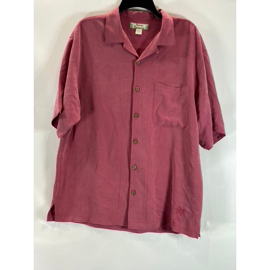 TOMMY BAHAMA Men's Red Textured Silk Vintage Button-Up Short Sleeve SZ L