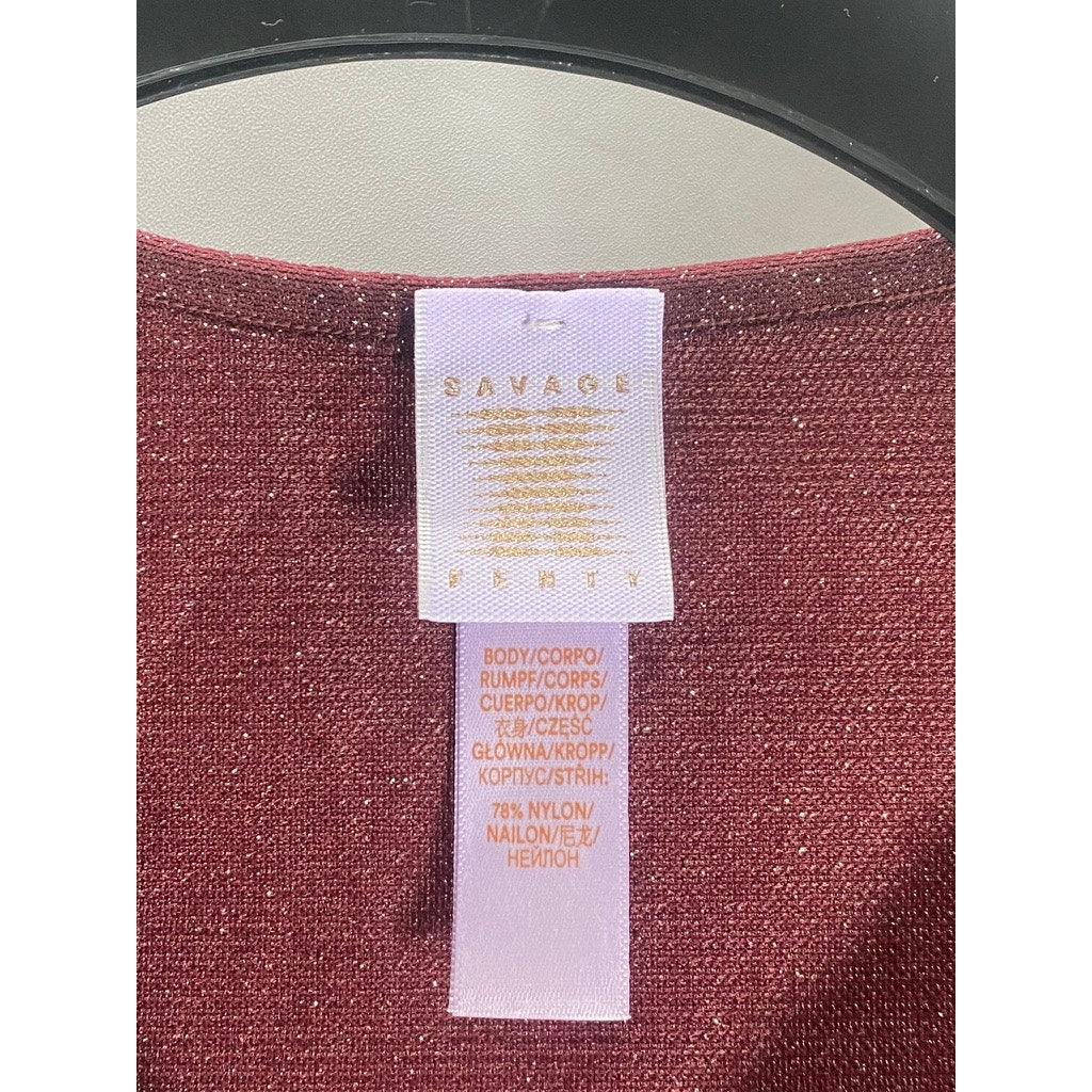 SAVAGE X FENTY Women's Red Cocoa Tie-Front Sleep & Shine Shimmering Top SZ XS