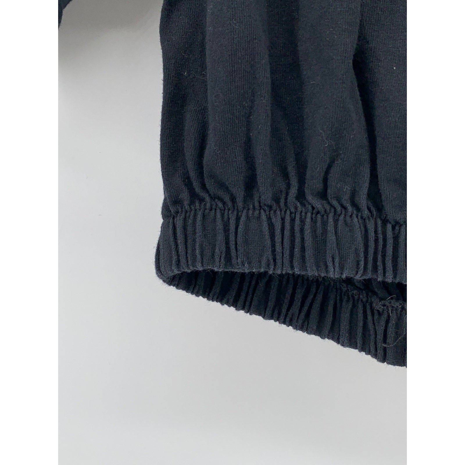 FASHION LOVE Women's Black Solid Scoop-Neck Short Puff Sleeve Cropped Top SZ S