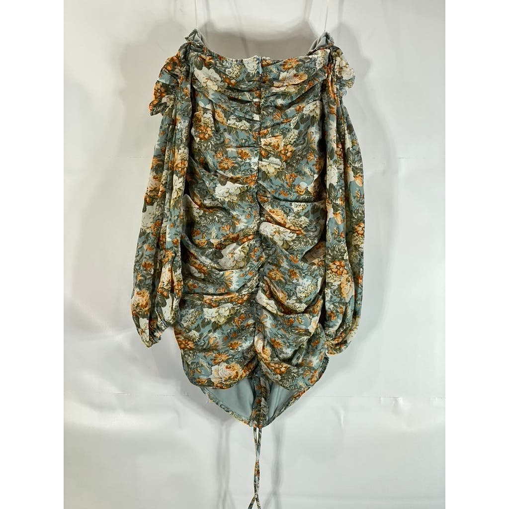 HELLO MOLLY Women's Sage Floral Basque Country Bodycon Ruched Dress SZ 4