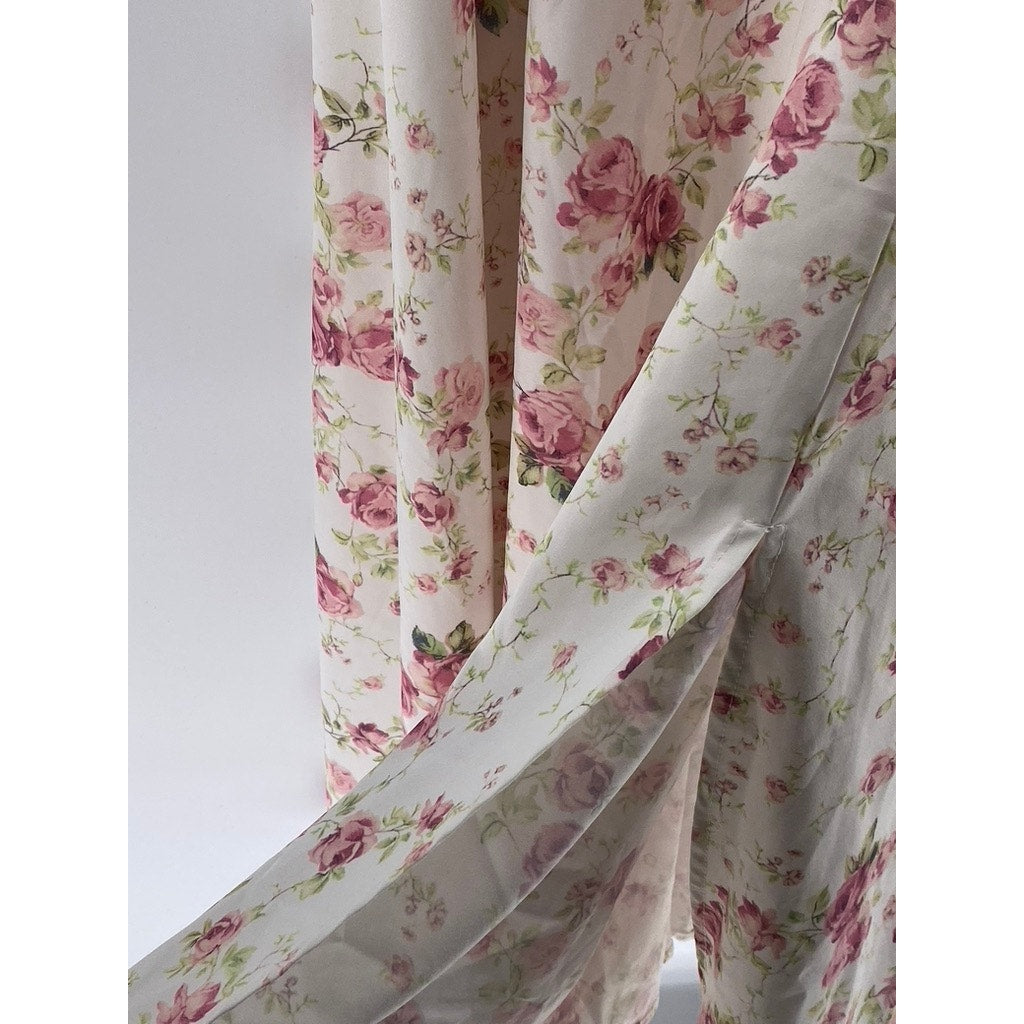 UNBRANDED Women's White-Pink Floral Sweetheart-Neck Side Slit Maxi Dress SZ M