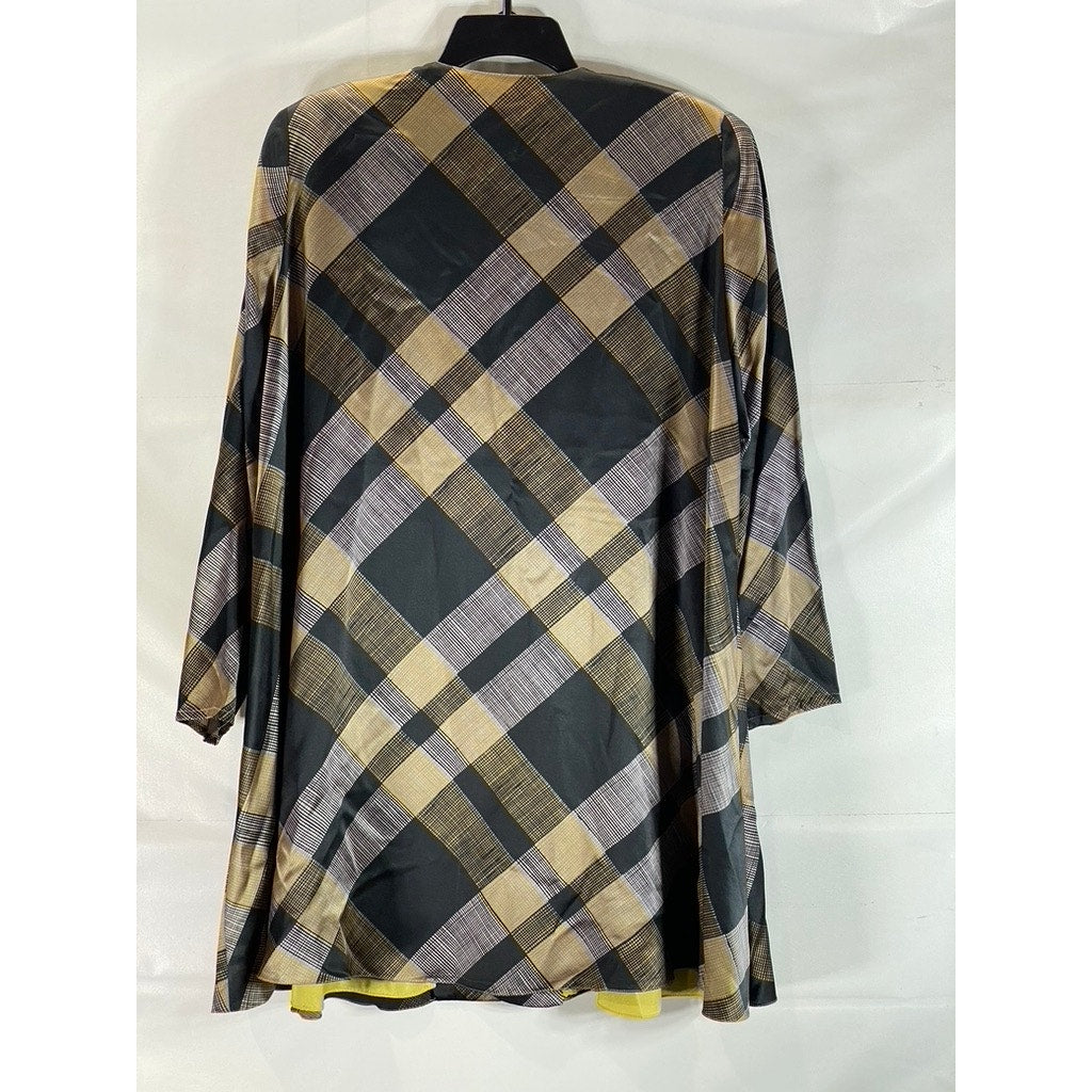 FRANCESCA OF DAMON FOR STARINGTON Women's Tan/Yellow Vintage Plaid Silk Coat SZ8