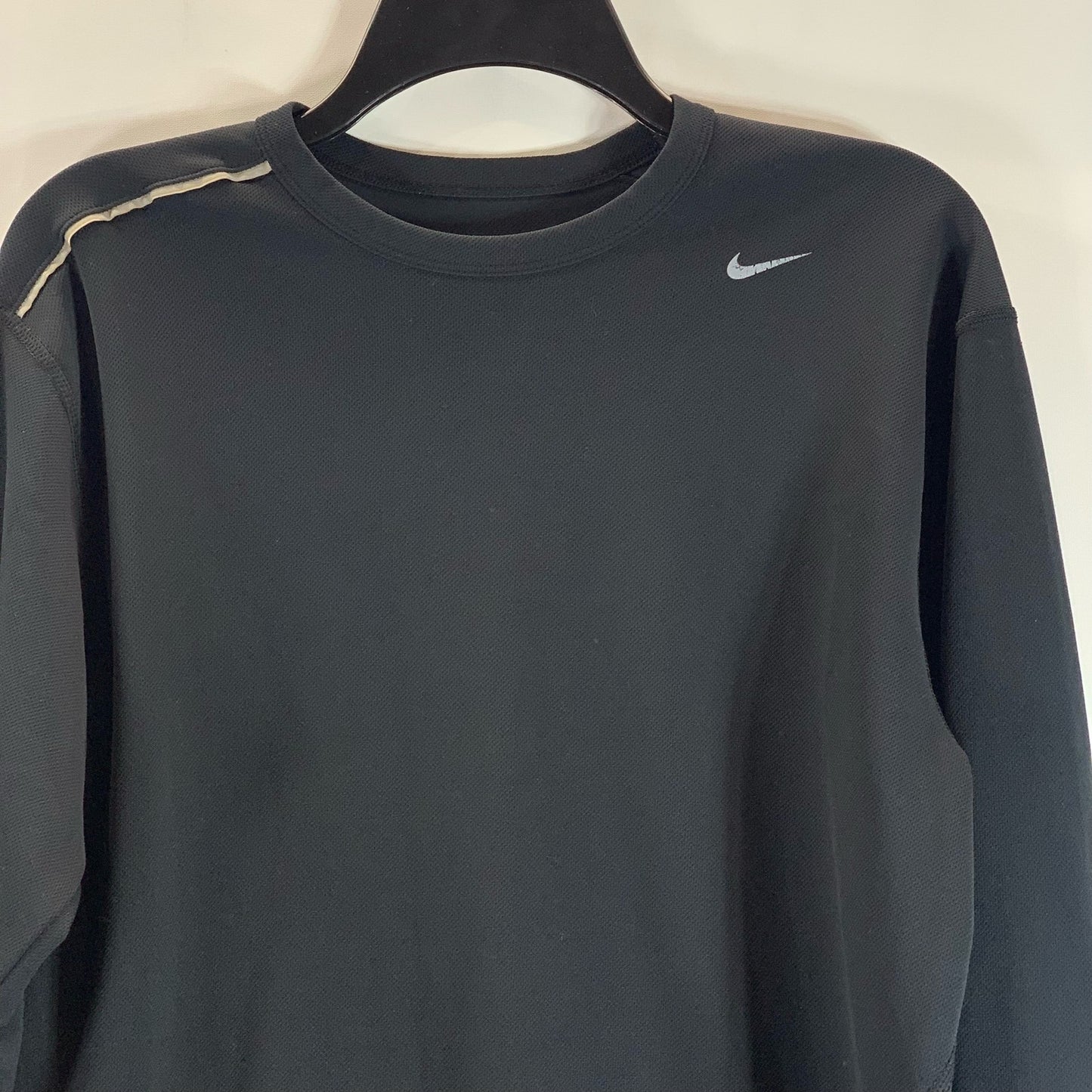 NIKE Men's Black Fit Dry Crewneck Swoosh Logo Long Sleeve Active Shirt SZ M