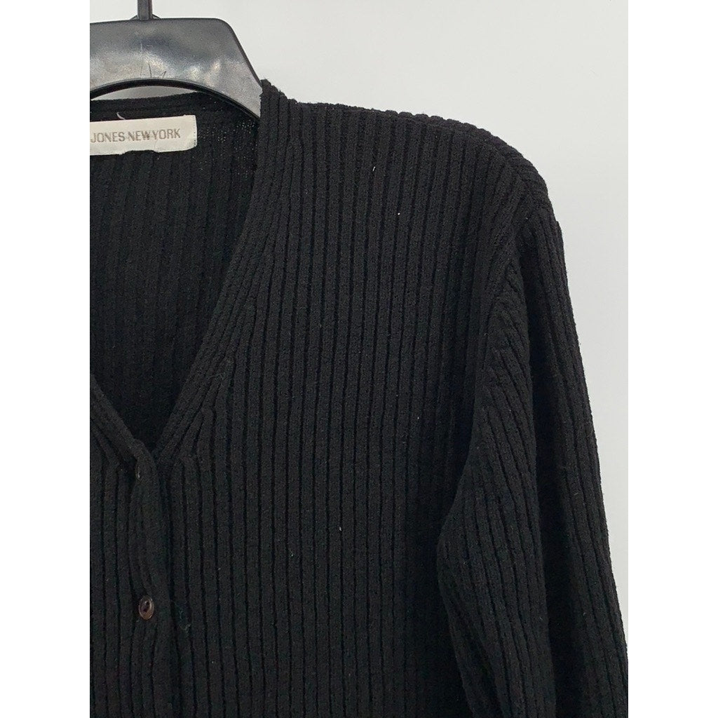 JONES NEW YORK Women's Black Rib Knit Button-Up Cardigan SZ M