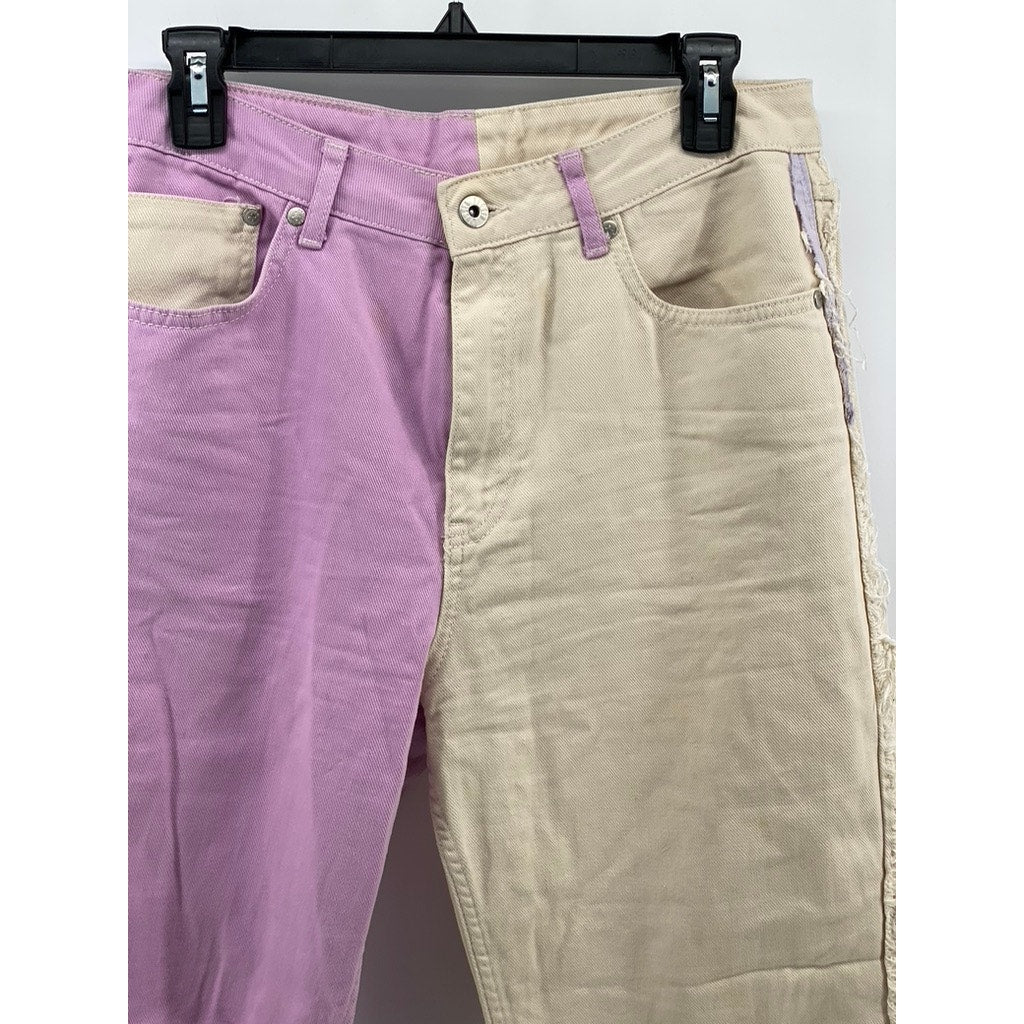 RAGGED JEANS Women's Lilac-Beige Two-Tone Straight-Leg Frayed Jean SZ 30