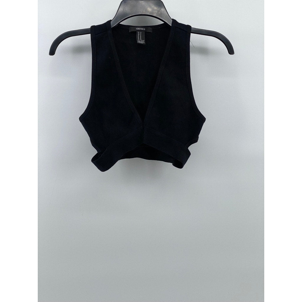 FOREVER 21 Women's Black Cutout Sleeveless V-Neck Cropped Top SZ M