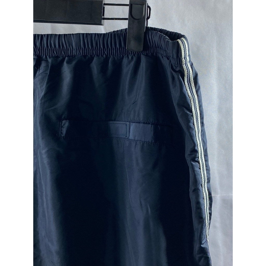 GAP Men's Navy Blue Stripe Drawstring Nylon Relaxed-Fit Track Pants SZ M