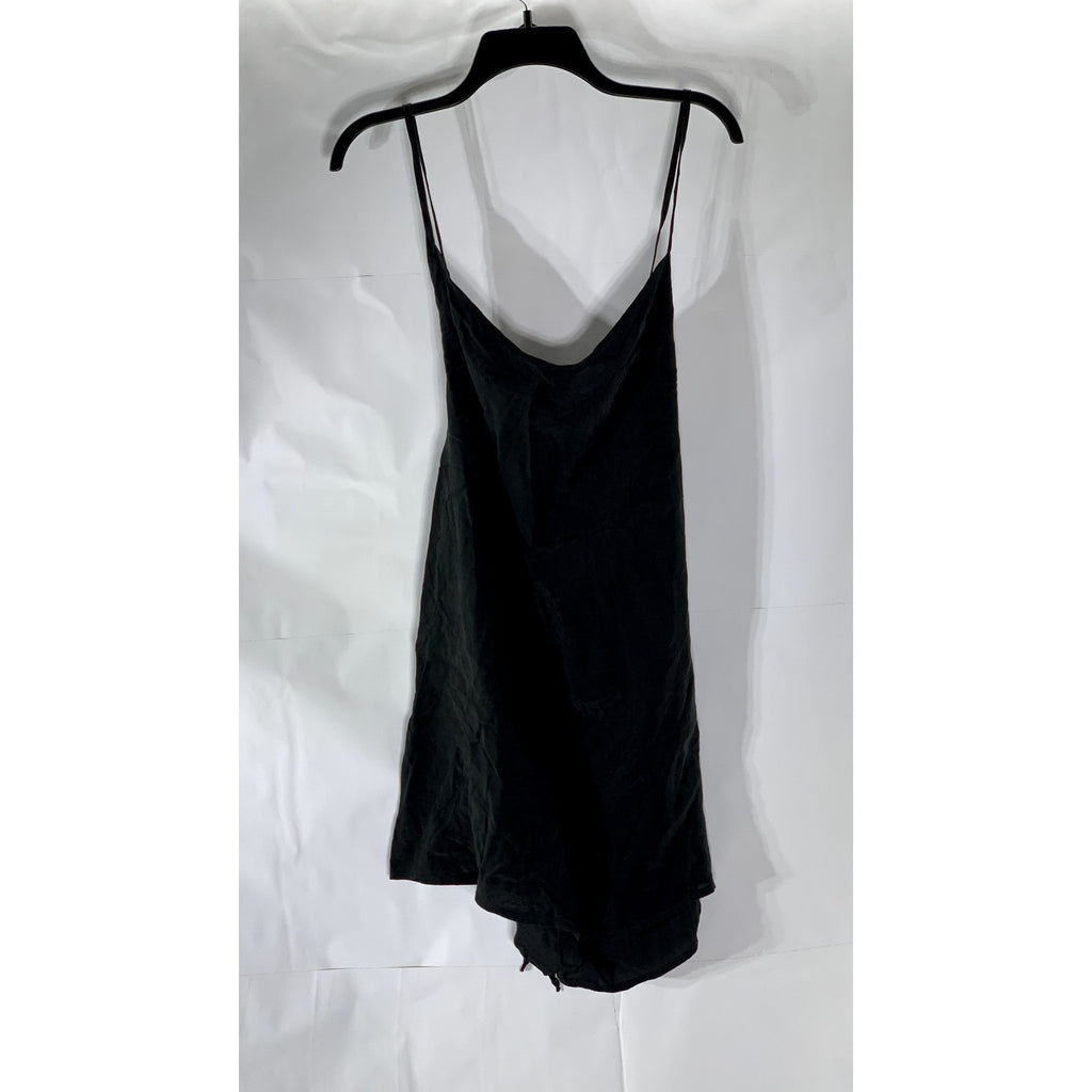 UNBRANDED Women’s Black Cowl-Neck Adjustable Straps Open-Back Mini Dress SZ M