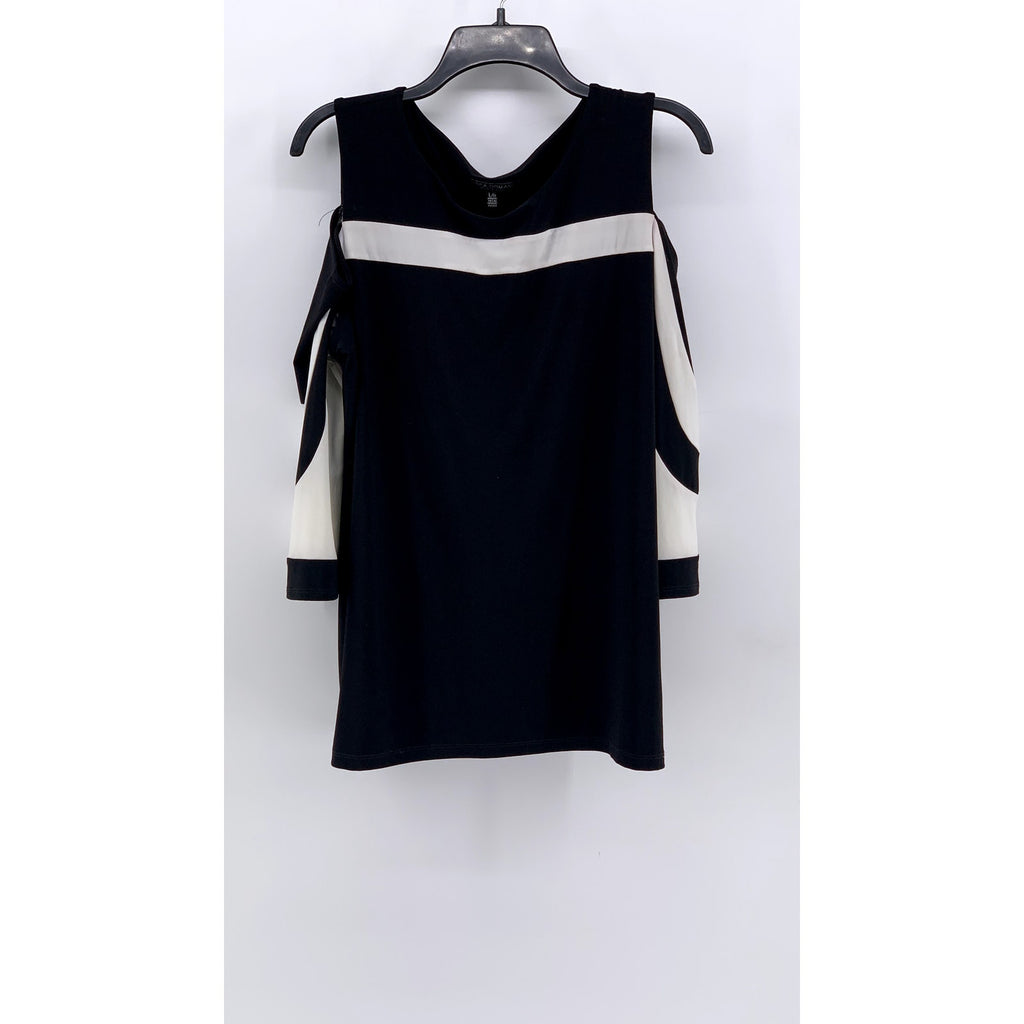 LINEA DOMANI Women's Black White Cutout Shoulder Long Sleeve Top SZ L