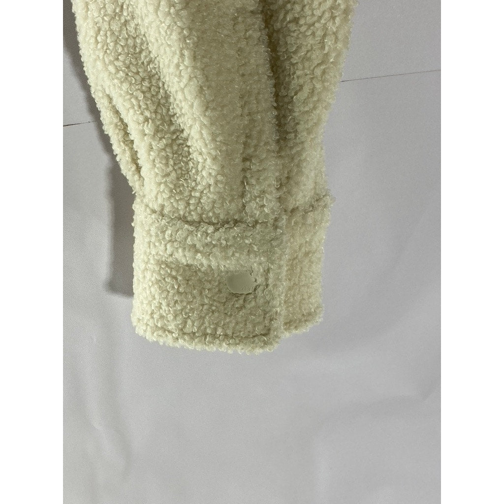 ABERCROMBIE & FITCH Women's Beige Sherpa Snap-Button Cropped Jacket SZ XS