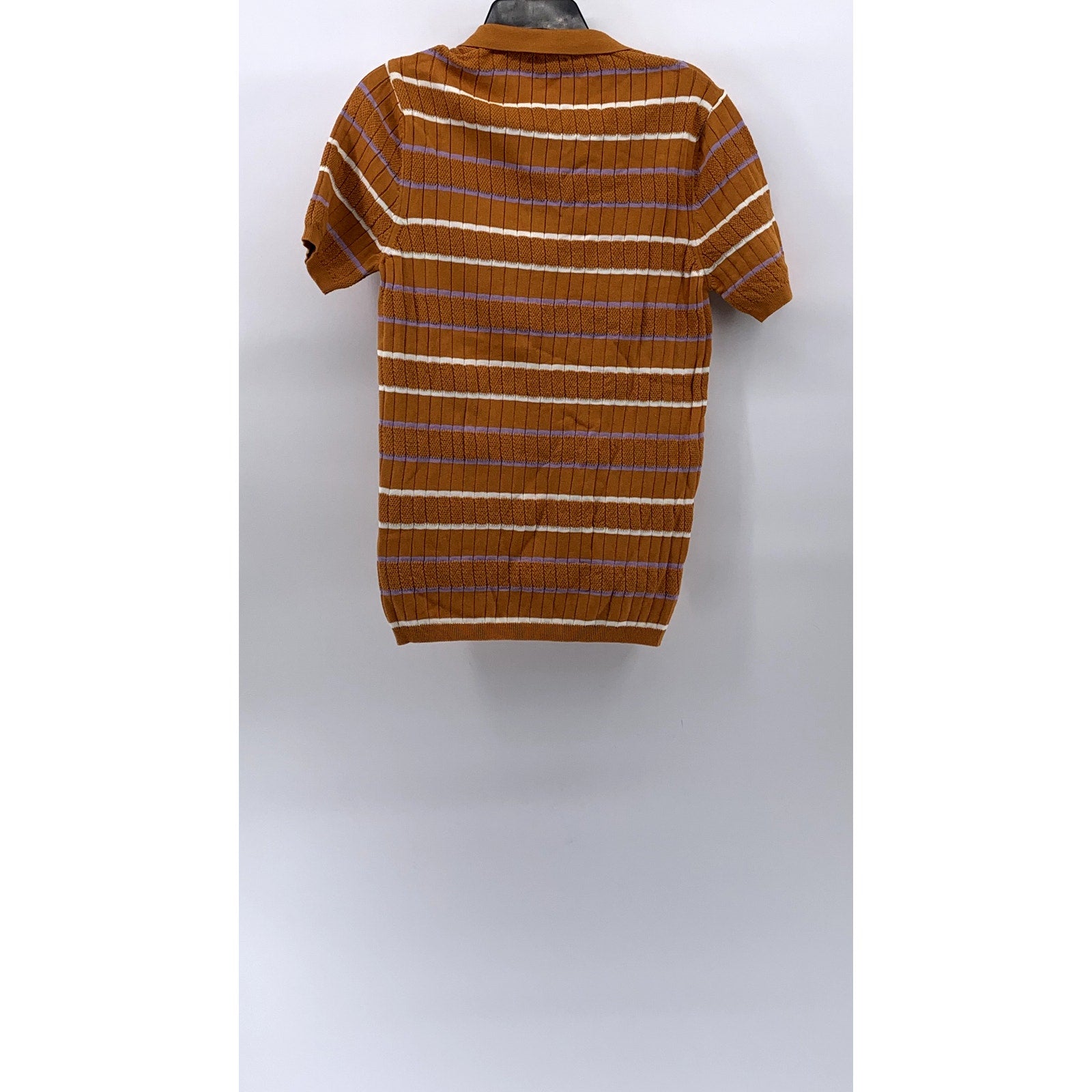 ASOS DESIGN Women's Orange Striped Rib Short Sleeve Polo Top SZ S
