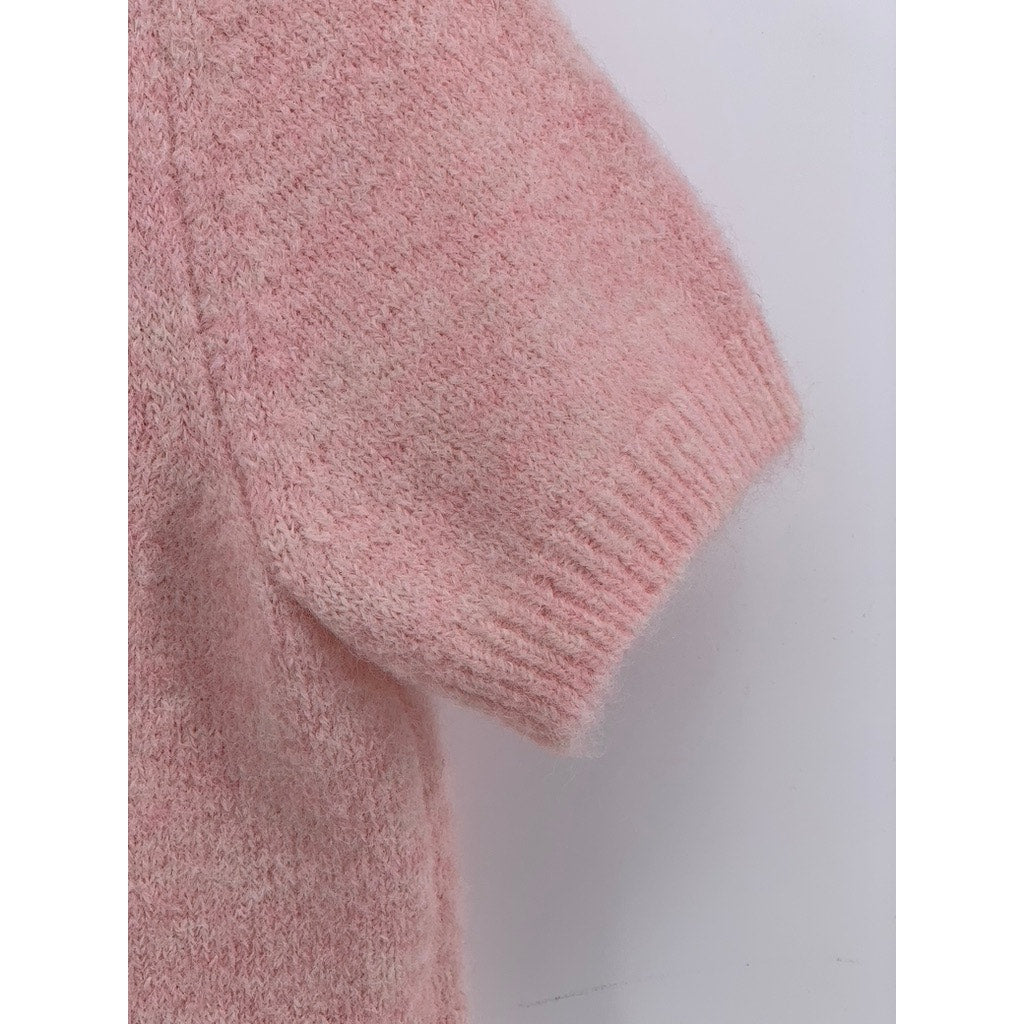 CALVIN KLEIN JEANS Women's Light Pink Knit V-Neck Short Sleeve Sweater Top SZ S