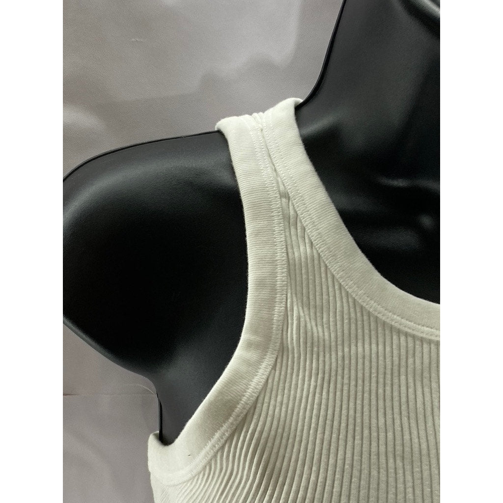 UNIQLO Women's White Stretch Ribbed Crewneck Sleeveless Cropped Tank Top SZ L