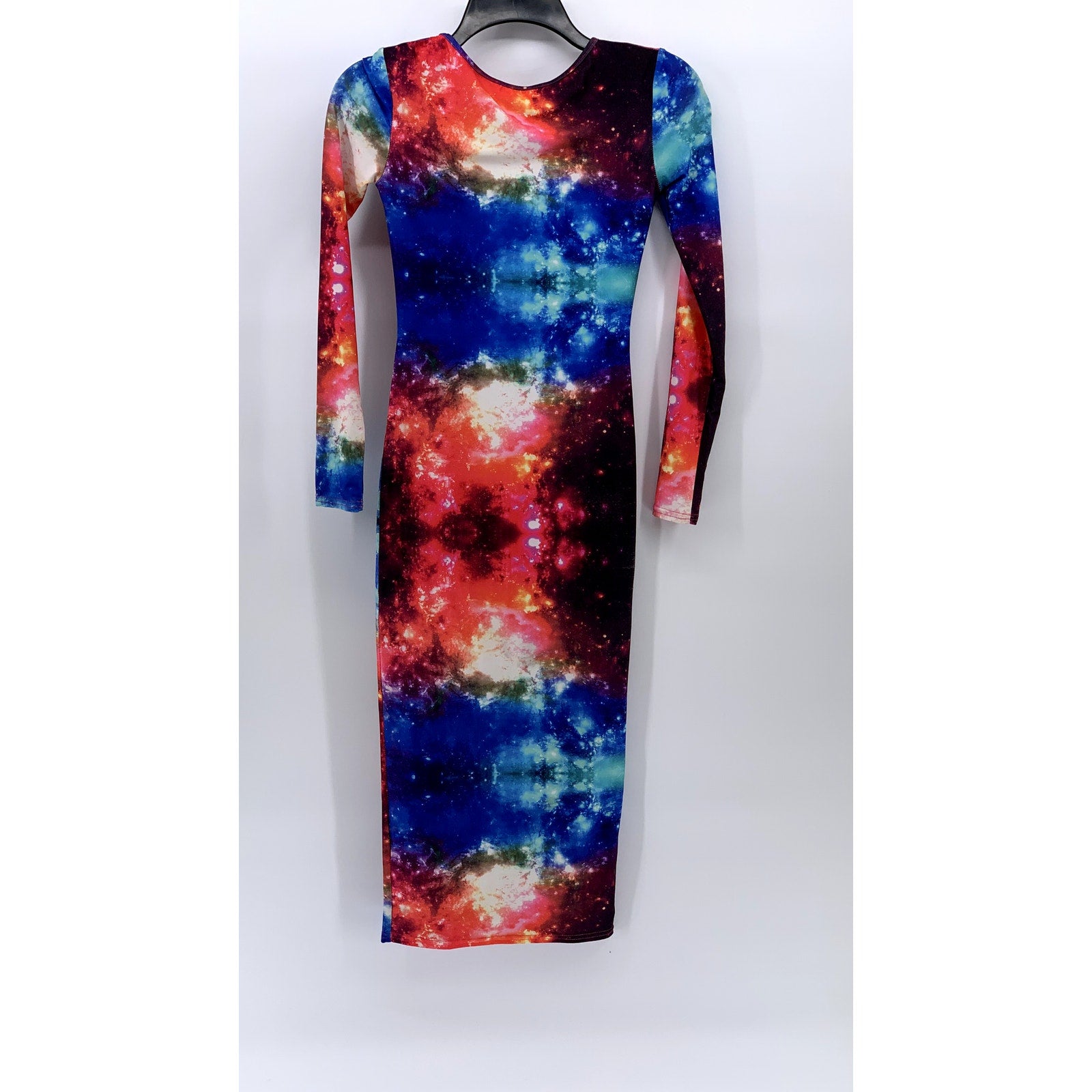 OH MY LOVE Women's Purple-Blue Galaxy Print Crewneck Bodycon Midi Dress SZ XS