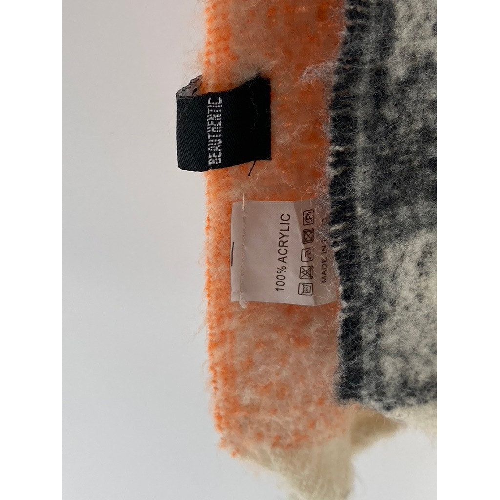 PRETTY SIMPLE Women's Beige-Orange-Black Autumn Spice Checkered Fringe Scarf