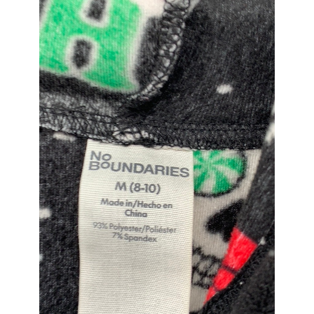 NO BOUNDARIES Women's Black Peppermint Skull Fleece Hoodie Sweater SZ M
