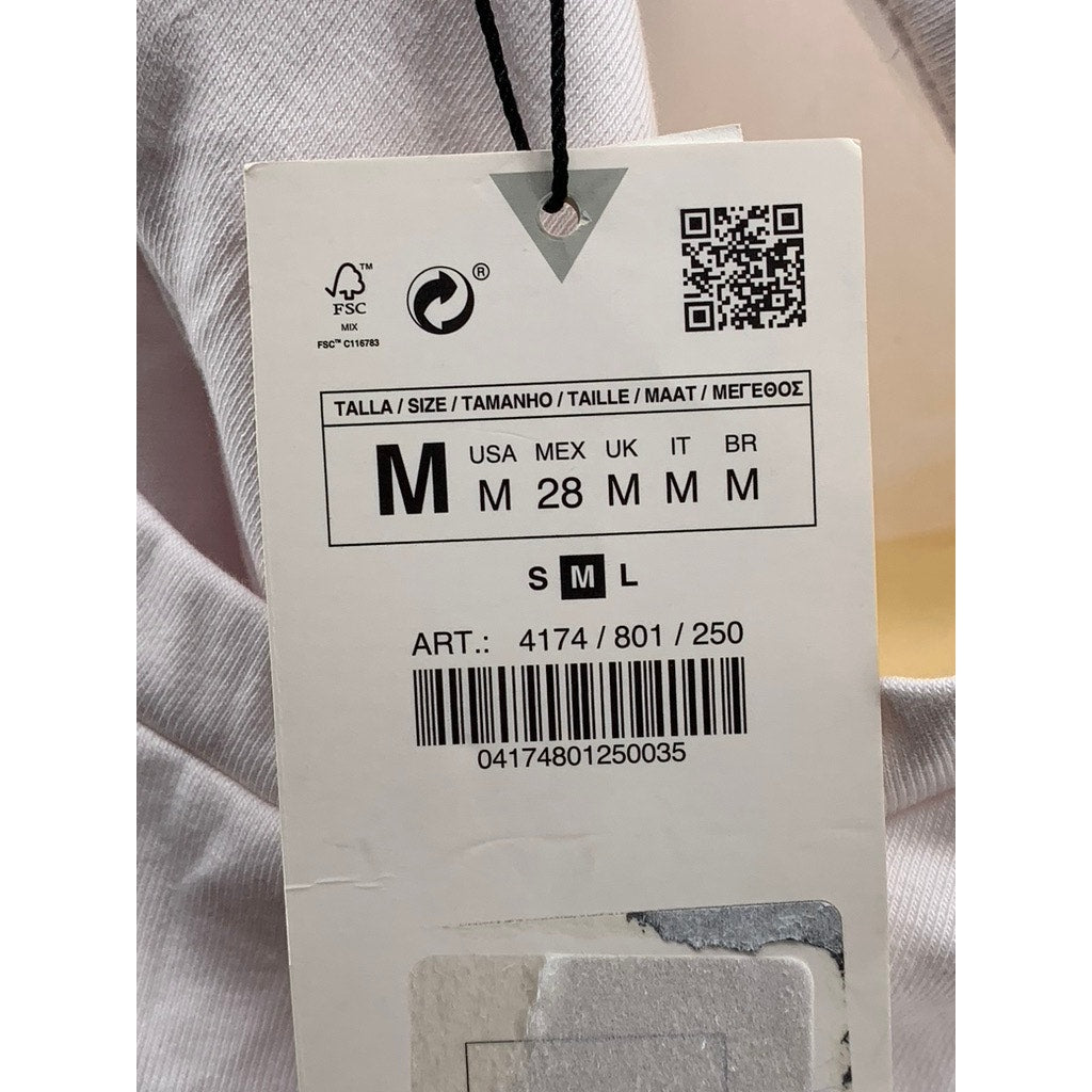 ZARA Women's White Crewneck Cropped Muscle T-Shirt SZ M