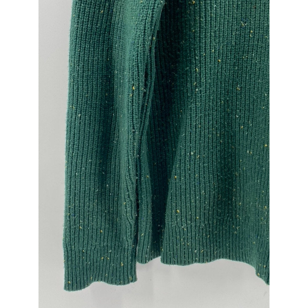 LANDS END Men’s Dark Green Speckle Knit Crewneck Cotton-Wool Blend Sweater SZ XL
