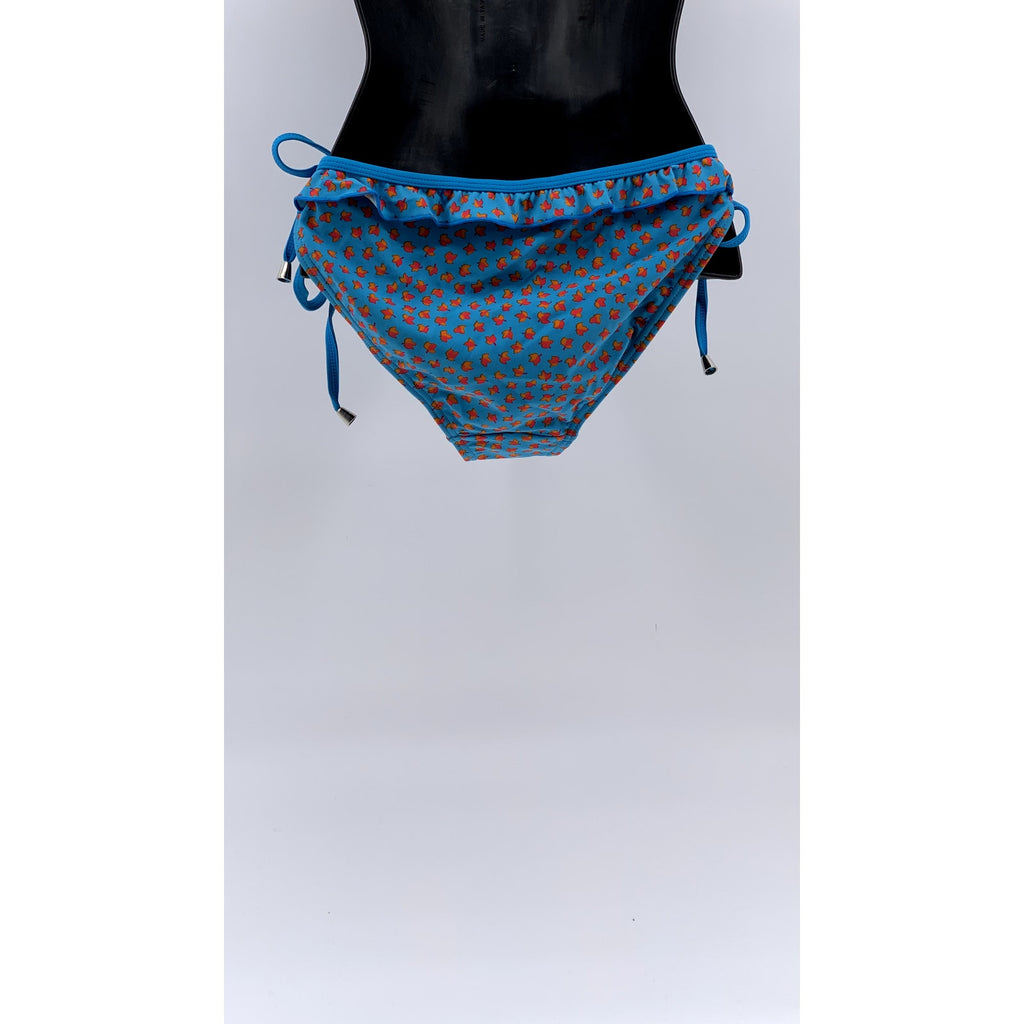 FRENCH CONNECTION Women's Blue-Orange Leaf Print Ruffle Bikini Bottom SZ M