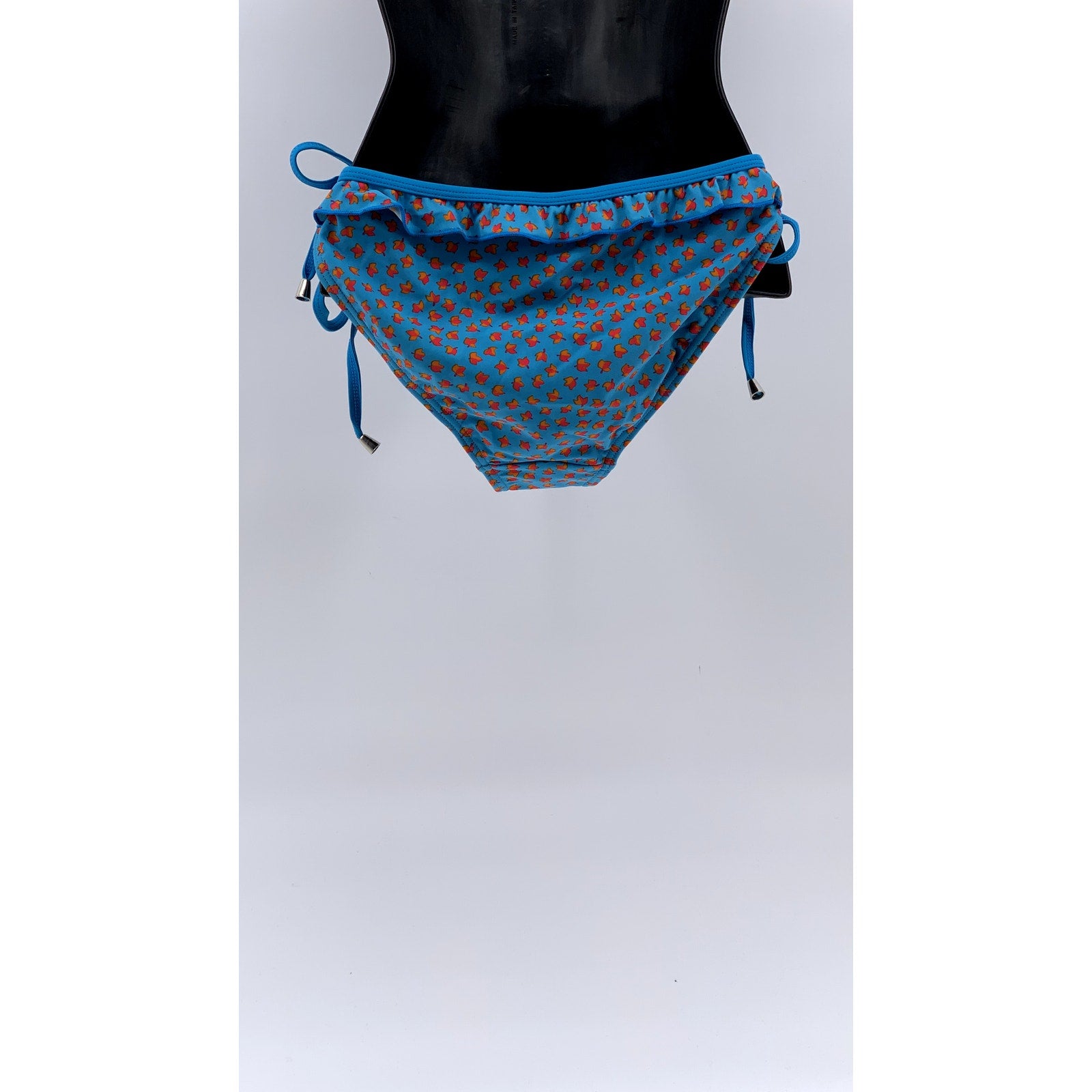 FRENCH CONNECTION Women's Blue-Orange Leaf Print Ruffle Bikini Bottom SZ M