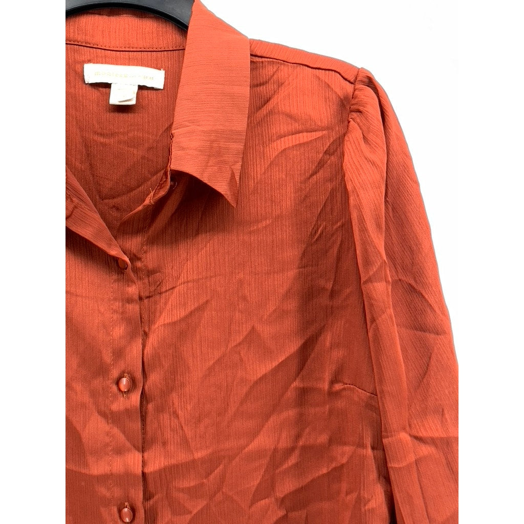 MONTEAU LOS ANGELES Women's Orange Button-Up Top SZ XL