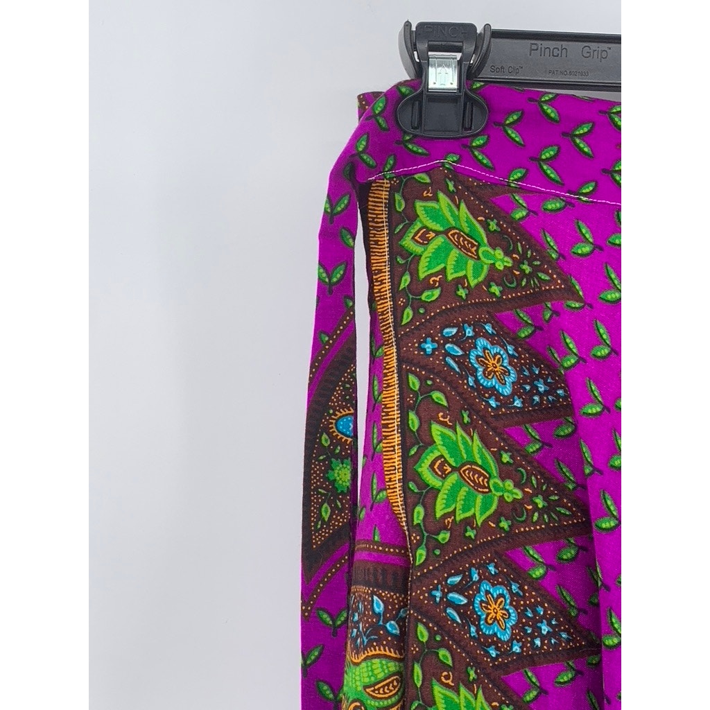 UNBRANDED Women's Purple/Green Printed Wrap Style Maxi Skirt SZ S