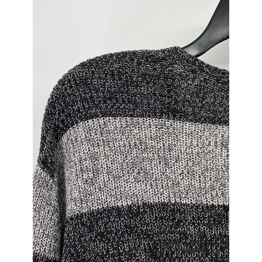 A.N.A A NEW APPROACH Women's Gray Striped Knit Long Sleeve Sweater SZ L