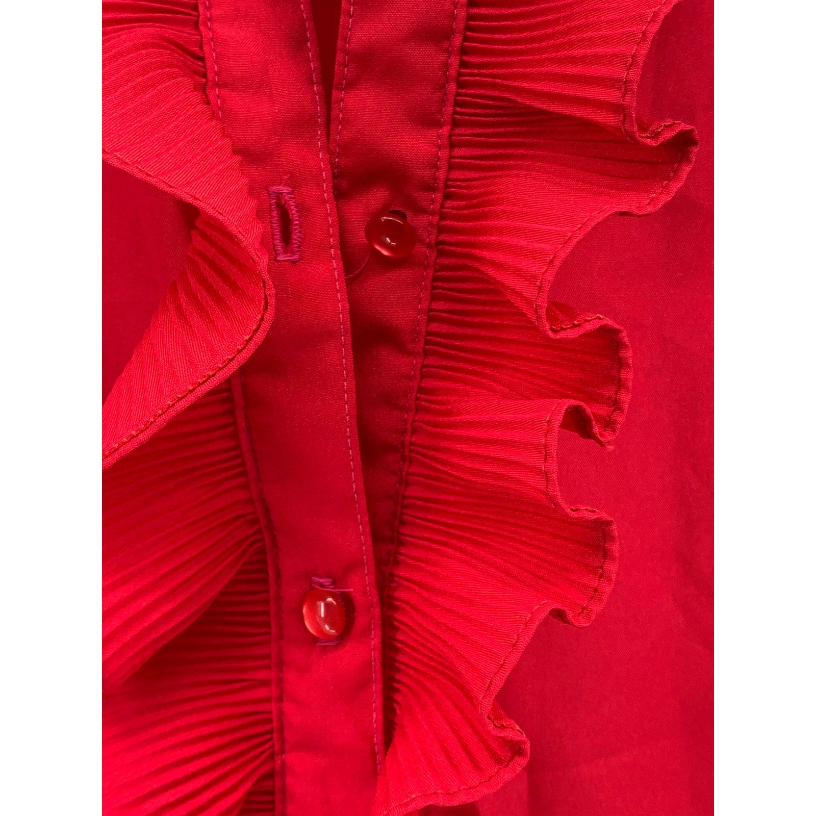 LAURA MAE Women's Vintage Red Ruffle Button-Up Long Sleeve Regular-Fit Top SZ M