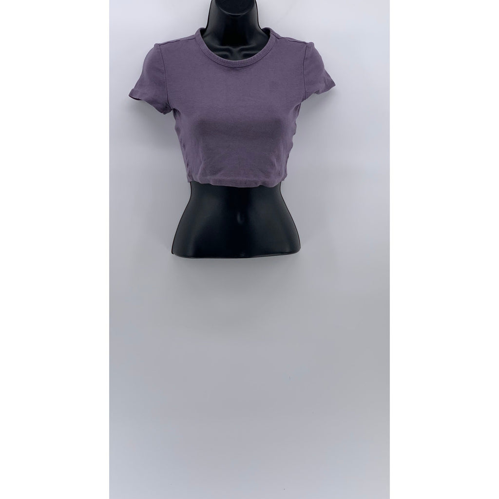 ZARA Women's Lavender Purple Casual Crewneck Short Sleeve Knit Cropped Top SZ S