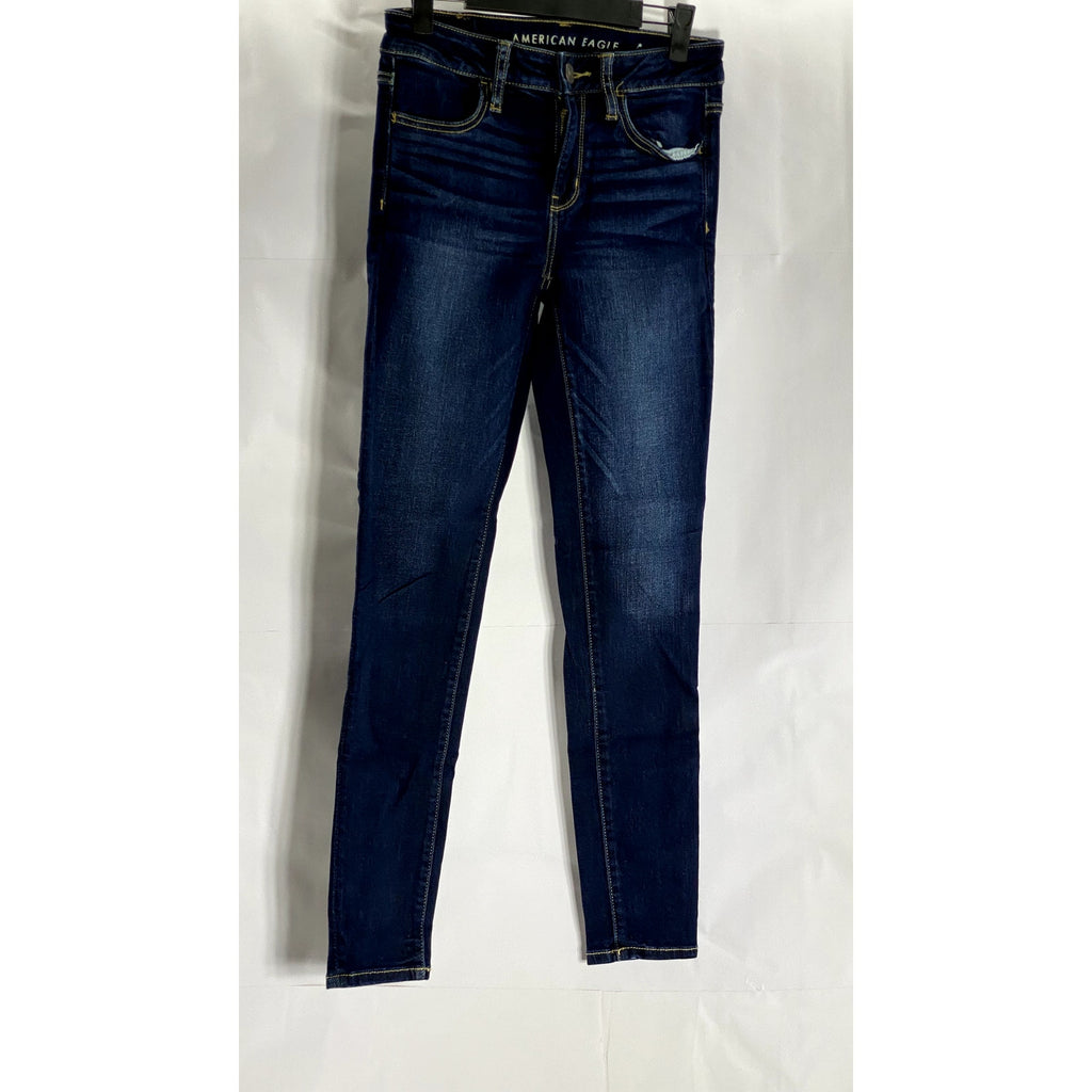 AMERICAN EAGLE Women's Dark Blue Regular-Fit Skinny-Leg Four-Pocket Jean SZ 4