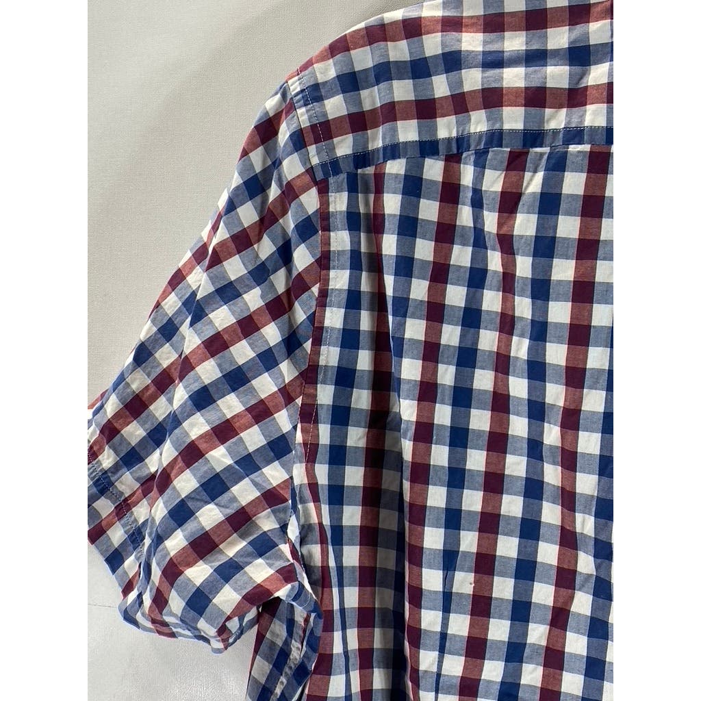 BANANA REPUBLIC Men's Blue/Red/White Checkered Button-Up Short Sleeve Shirt SZ M