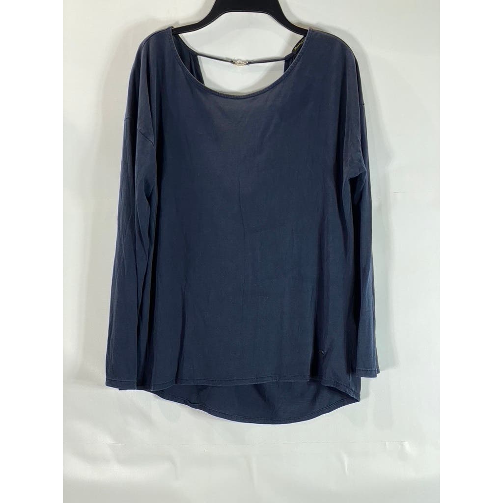 MASSIMO DUTTI Women's Solid Blue Long Sleeve Shirt SZ M