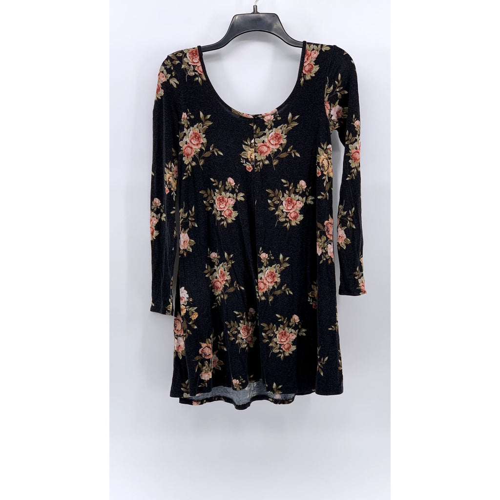FOREVER 21 Women's Black Floral Print Long Sleeve Dress SZ XS
