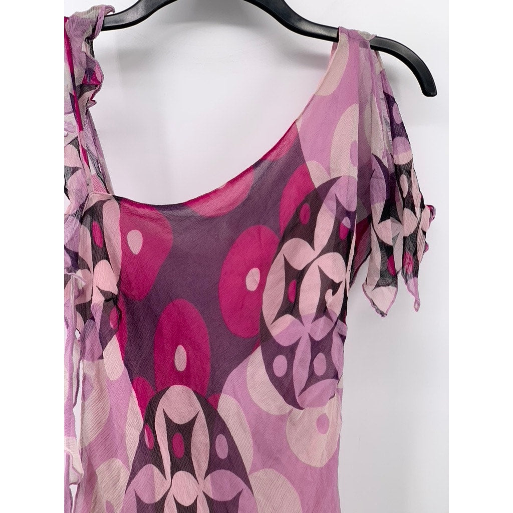 J.LO By JENNIFER LOPEZ Women's Pink Asymmetrical Geo Print Top SZ S