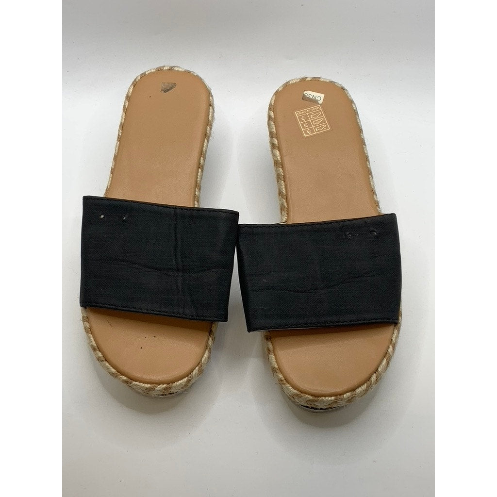 UNBRANDED Women's Black-Tan Espardille Wedge Sandals SZ 6