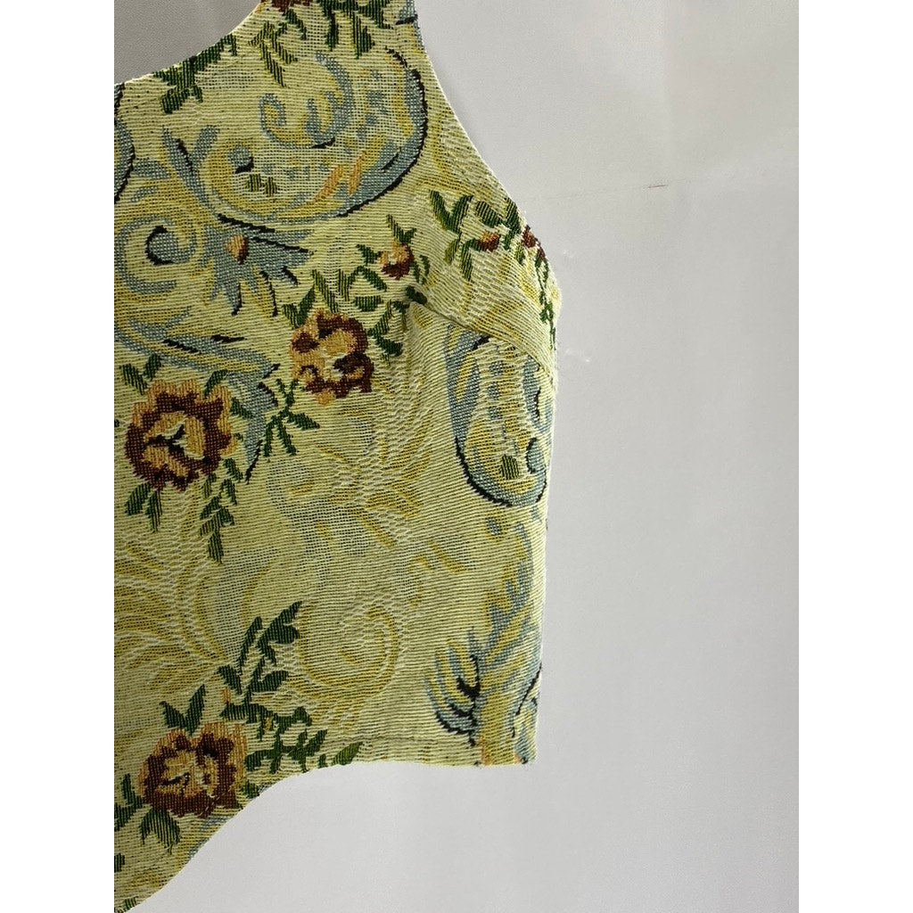 COMMENSE Women's Beige/Multi Floral "Vintage" Textured Corset Crop Top SZ XS