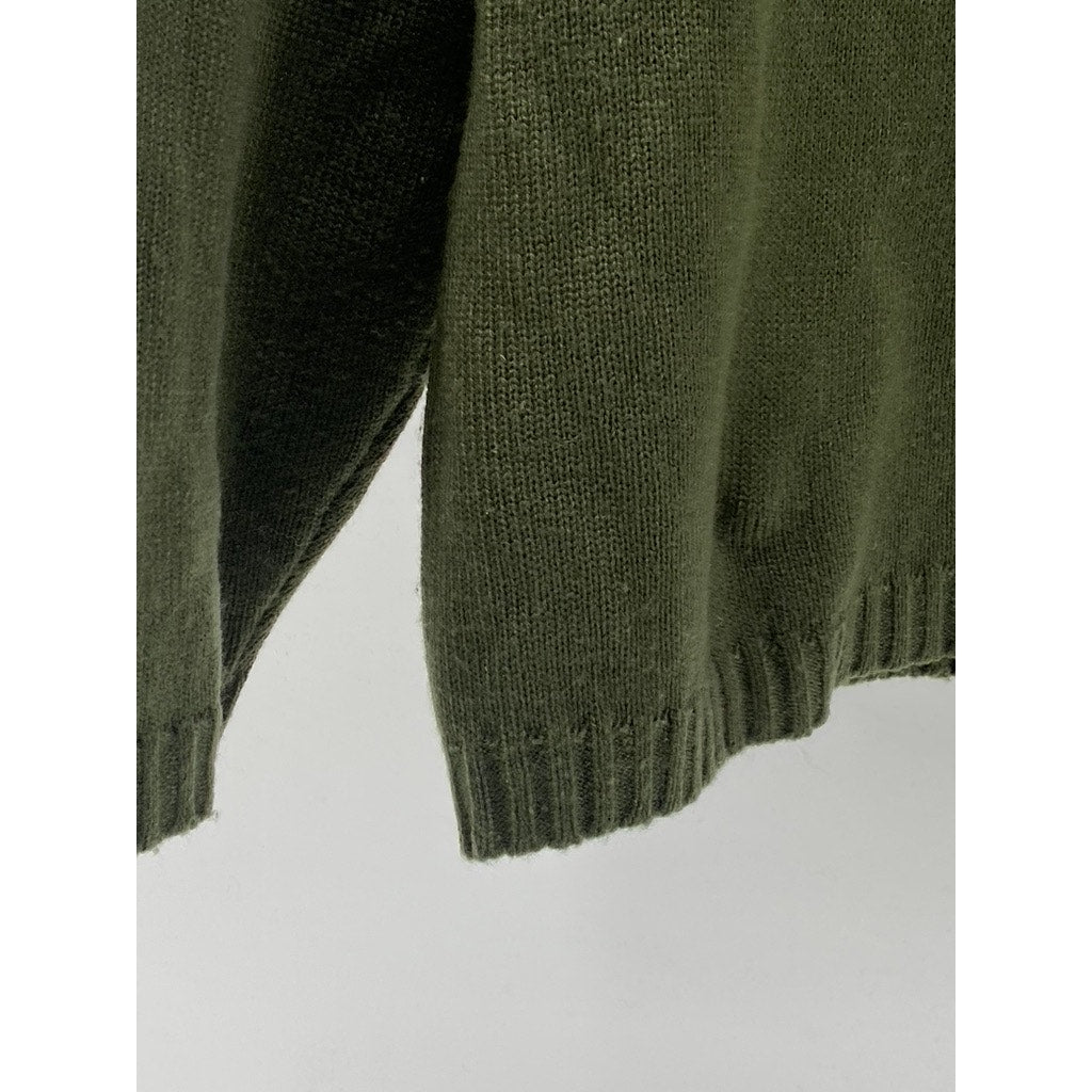 EXPRESS Men’s Dark Green V-Neck Knit Striped Long Sleeve Pullover Sweater SZ L