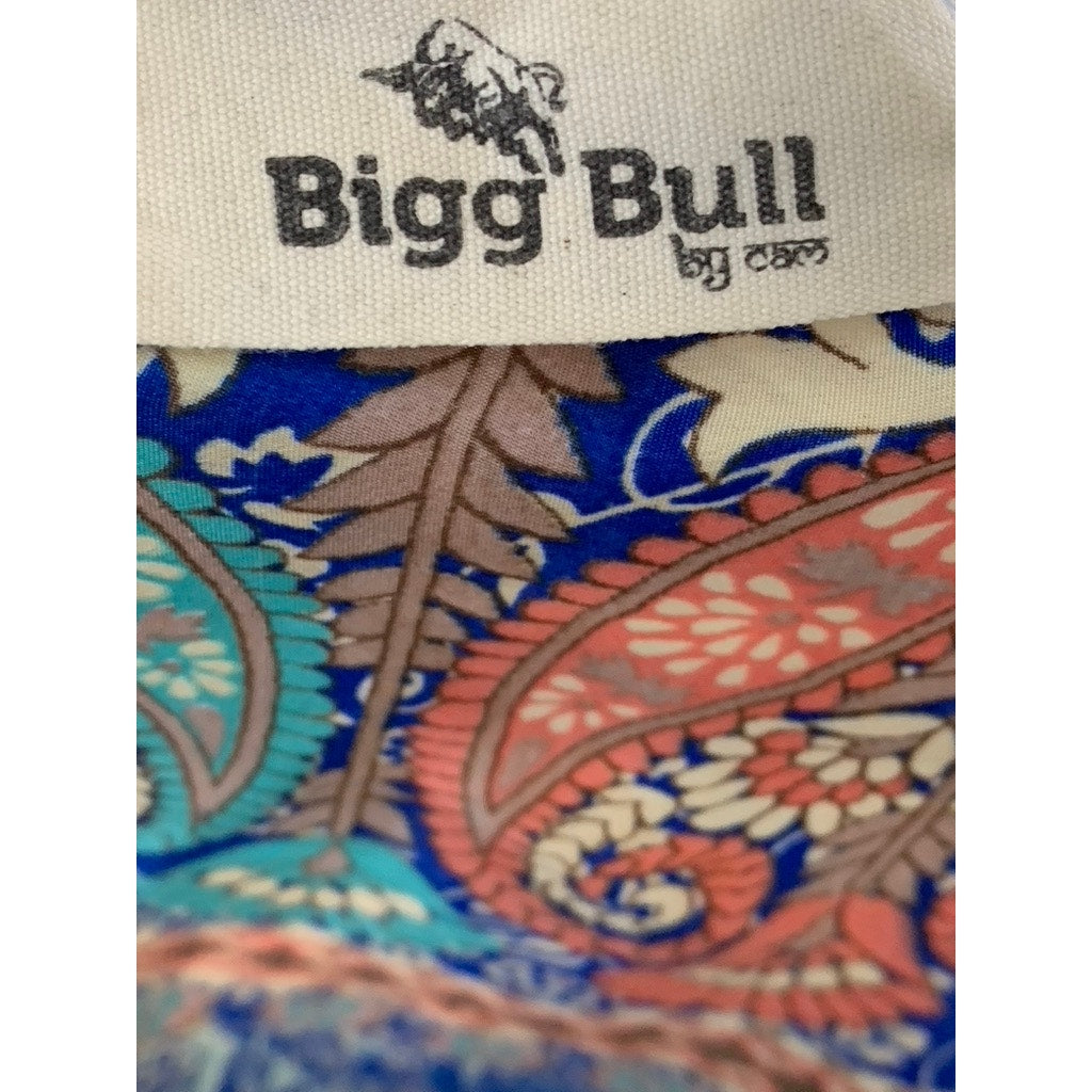 BIG BULL By CAM Women's Blue/Green Floral Paisley Tie-Knot Flare Sleeve Top SZ M