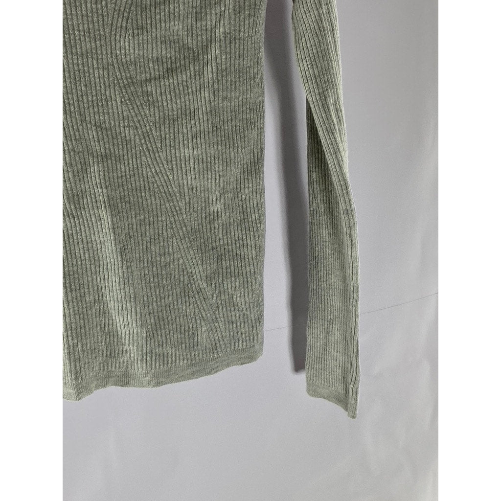 PRIMARK CARES Women's Light Grey Ribbed V-Neck Long Sleeve Top SZ M