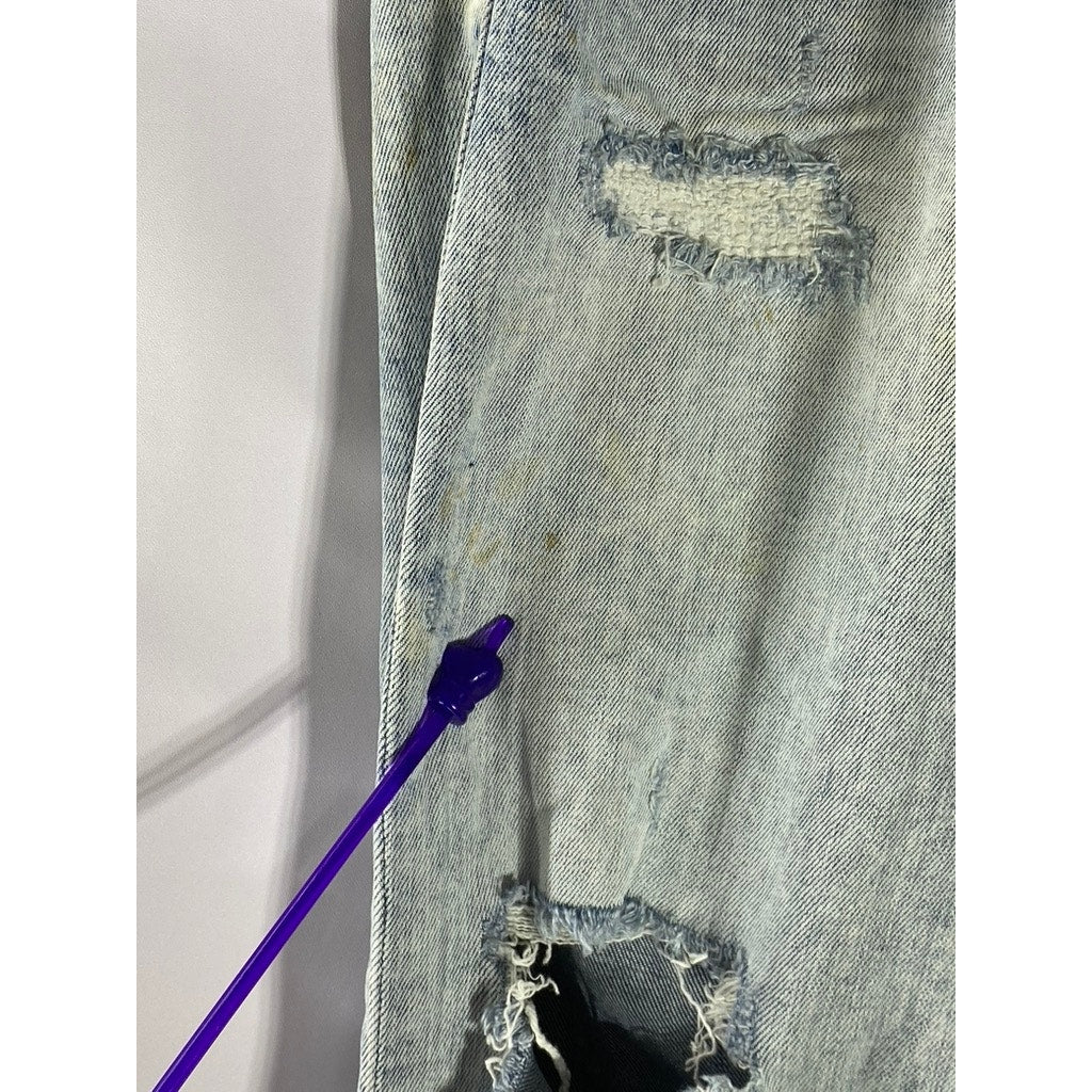 ZARA Men’s Light Blue Wash Denim Distressed Slim-Leg Button-Fly Jean SZ 32