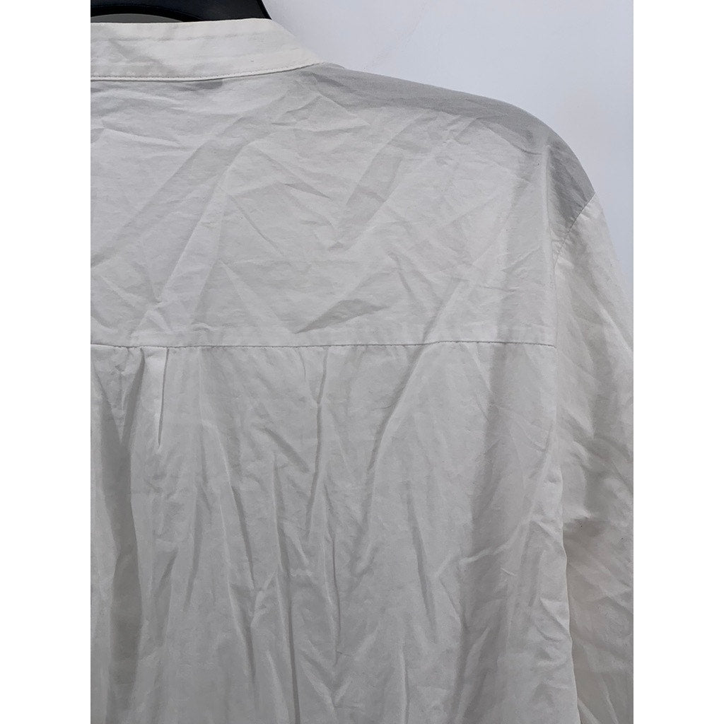 ZARA Women's White Long Sleeve Cotton Split Neck Button-Detail Tunic Top SZ L