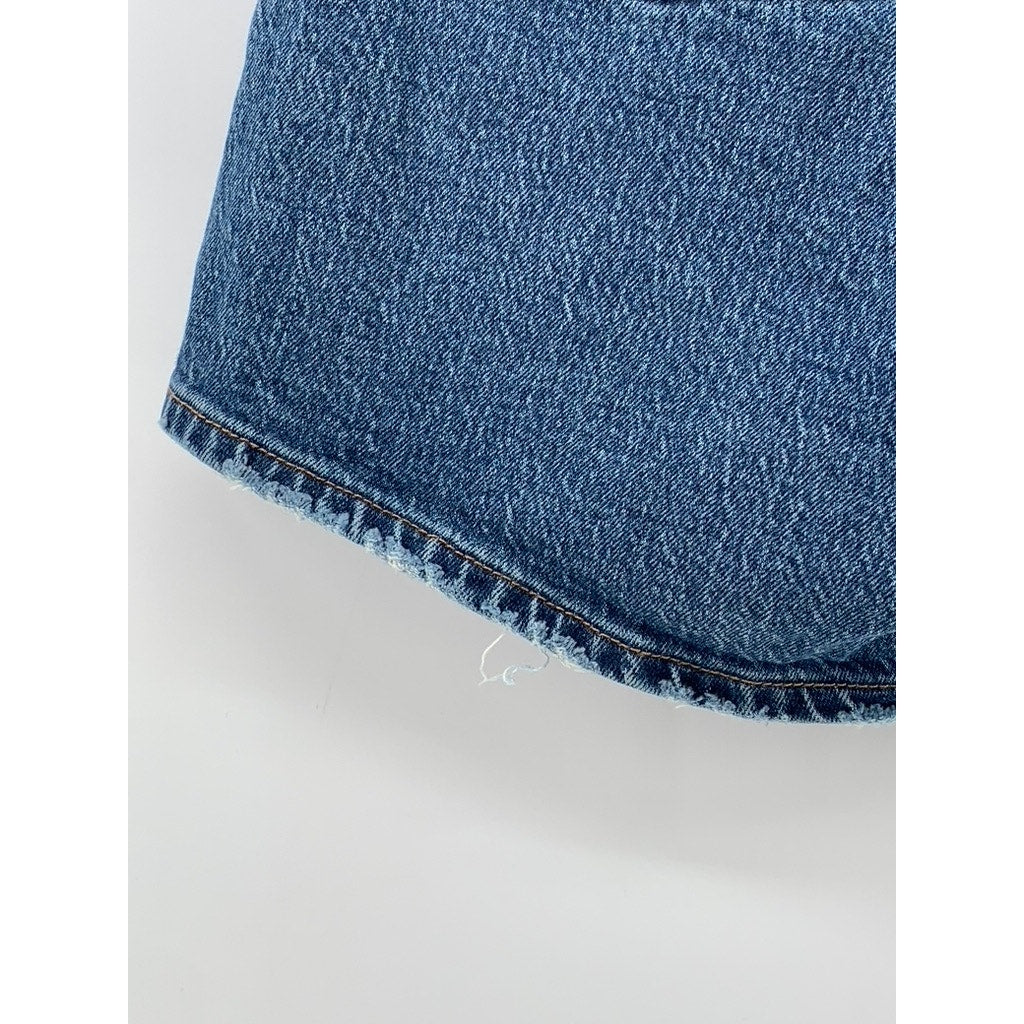 LEVI'S Women's Blue Denim Distressed 501 Button-Fly Regular Fit Shorts SZ 28
