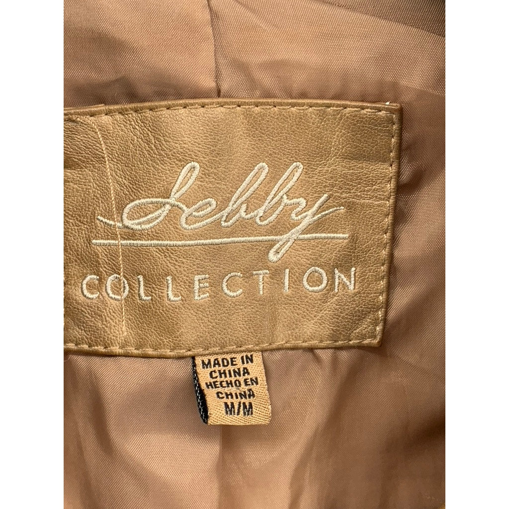 SEBBY COLLECTION Women's Tan Faux-Leather Asymmetrical Zip-Up Jacket SZ M