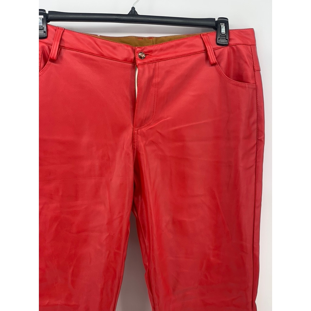 FASHION Men's Red Faux-Leather Standard Fit Slim-Leg Pants SZ 40