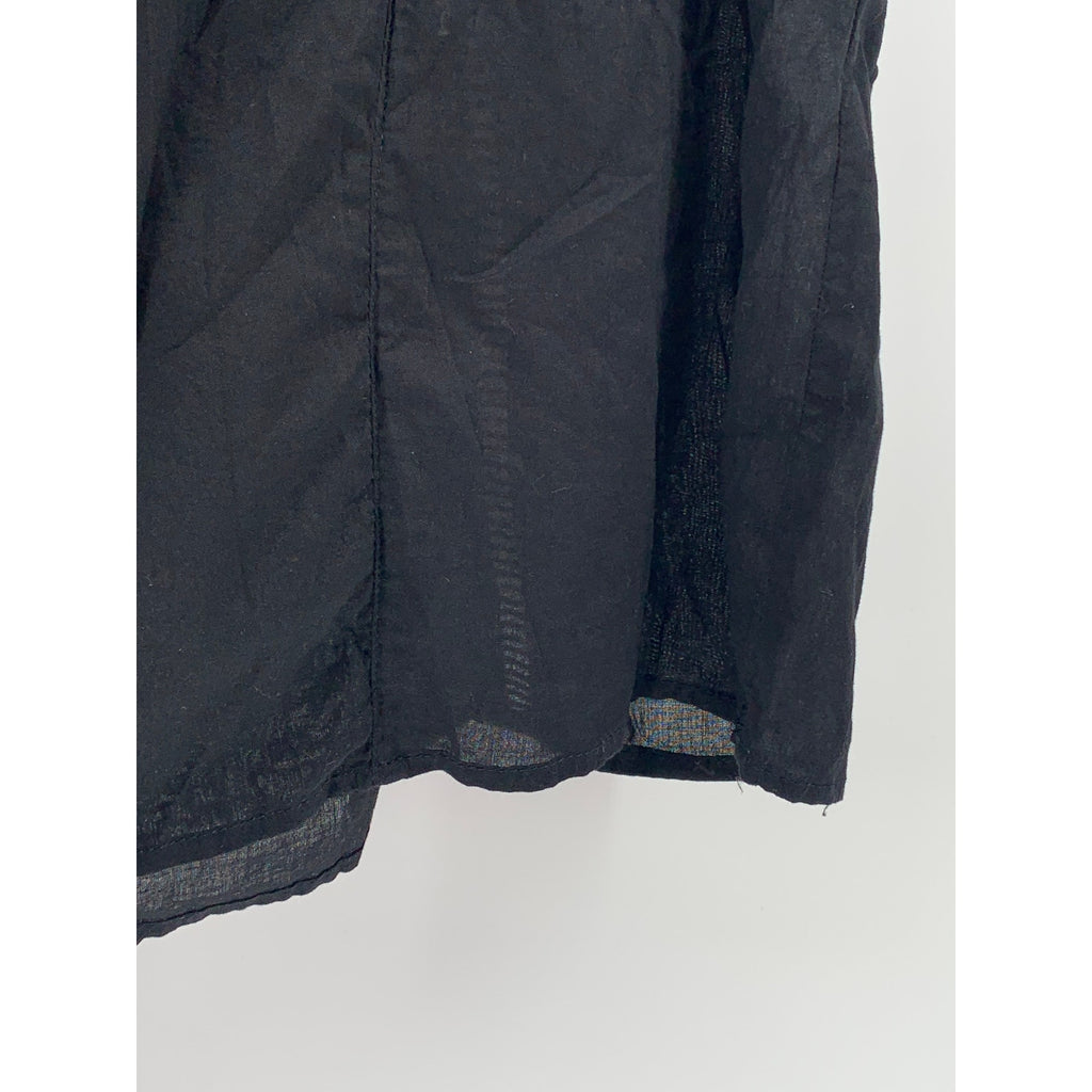 GAP Women's Black Flutter Short Sleeve Eyelet Pleated Half-Button Top SZ S