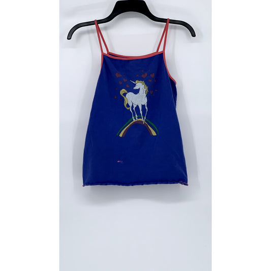 KIMCHI BLUE Women’s Blue-Pink Square-Neck Sweetie Unicorn Graphic Tank Top SZ L