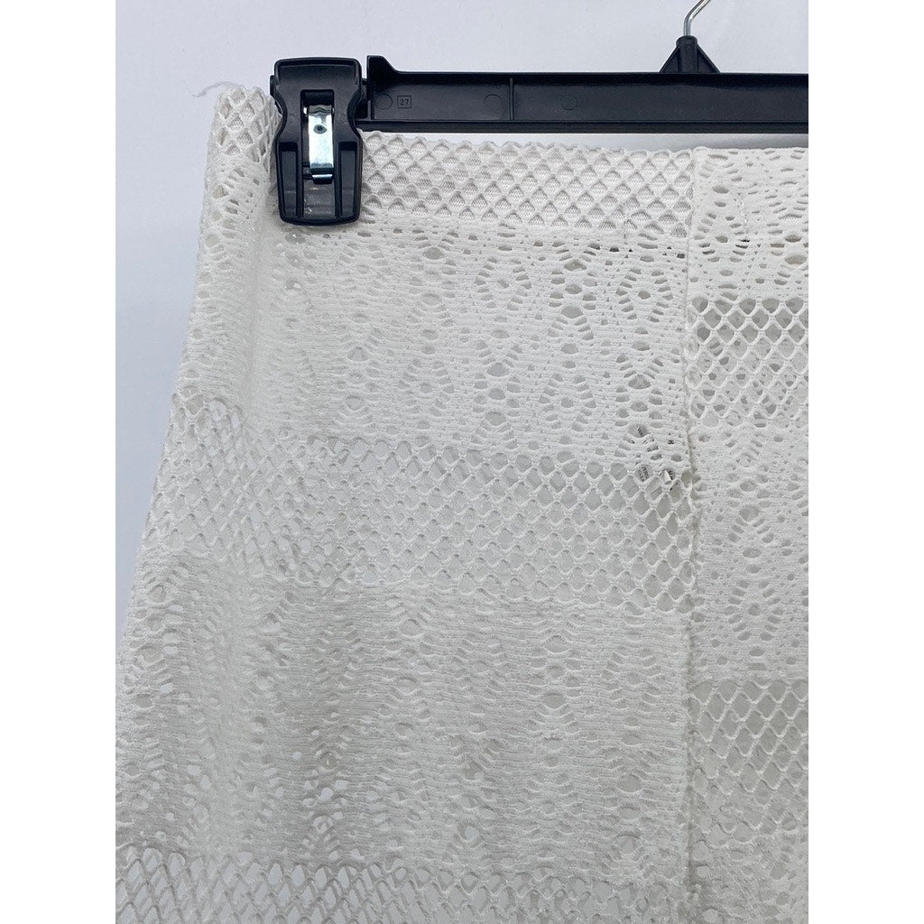 PRETTYLITTLETHING Women's White Mesh Elastic Waist Pull-On Wide-Leg Pant SZ 8