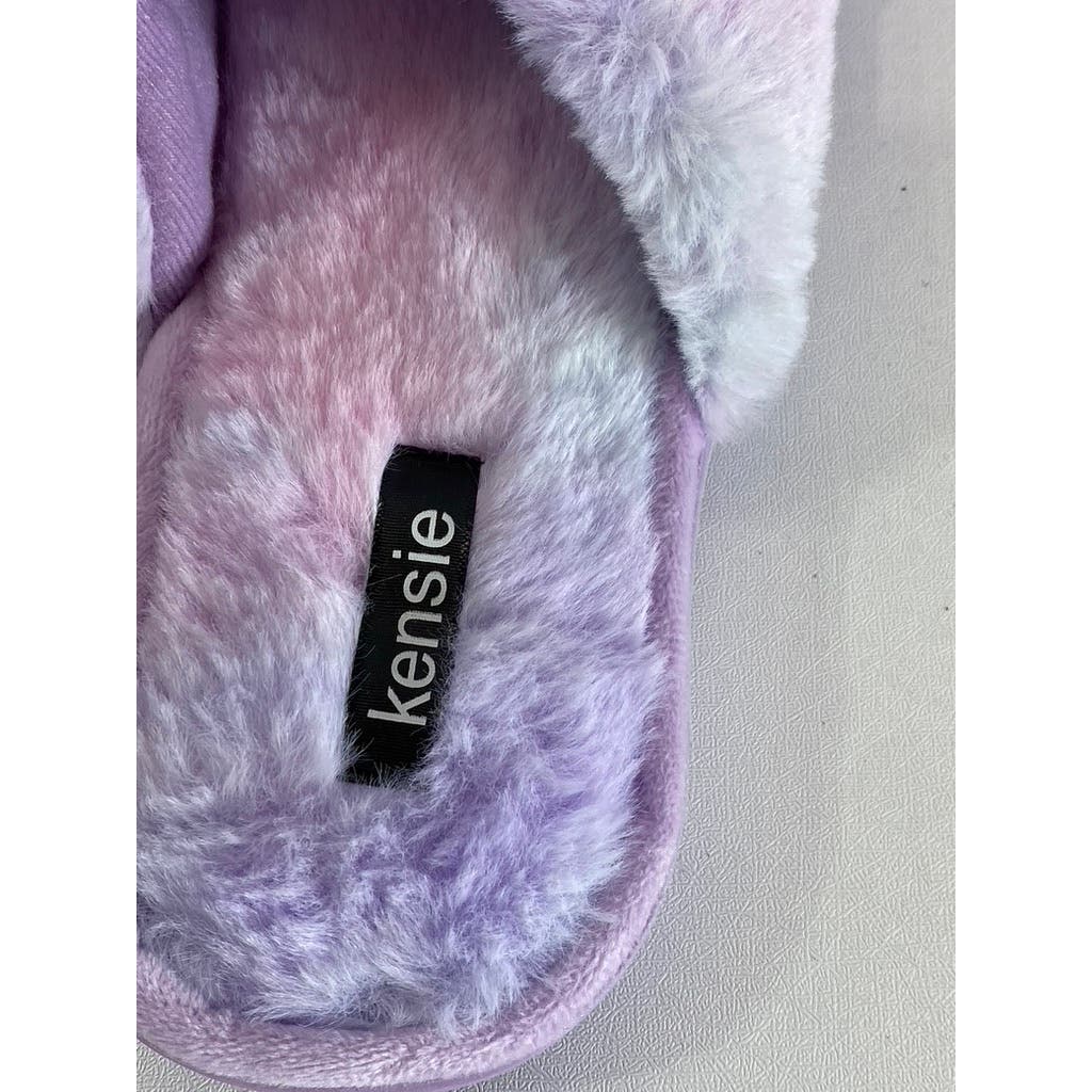 KENISE Women's Blue Multi Comfy Tie-Dye Faux-Fur Memory Foam Slipper SZXL(10/11)