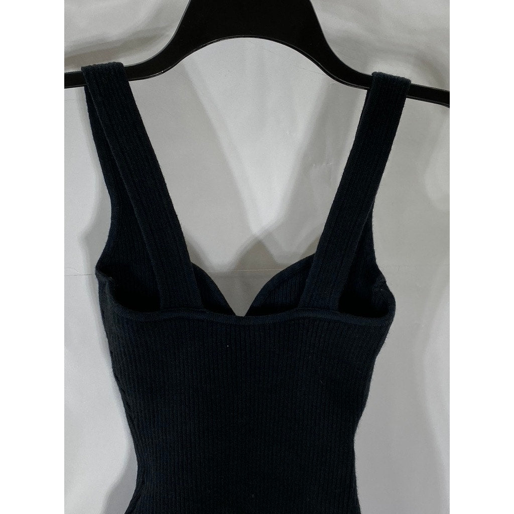 ABERCROMBIE & FITCH Women's Black Knit Ribbed Sweetheart Thong Bodysuit SZ S