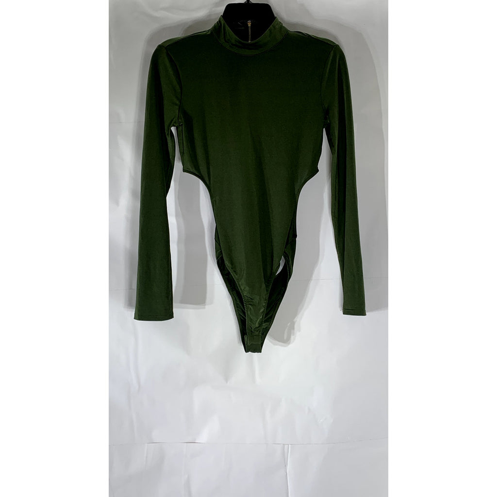 FOREVER 21 Women’s Dark Green Back Cutout Turtleneck Long Sleeve Bodysuit SZ S